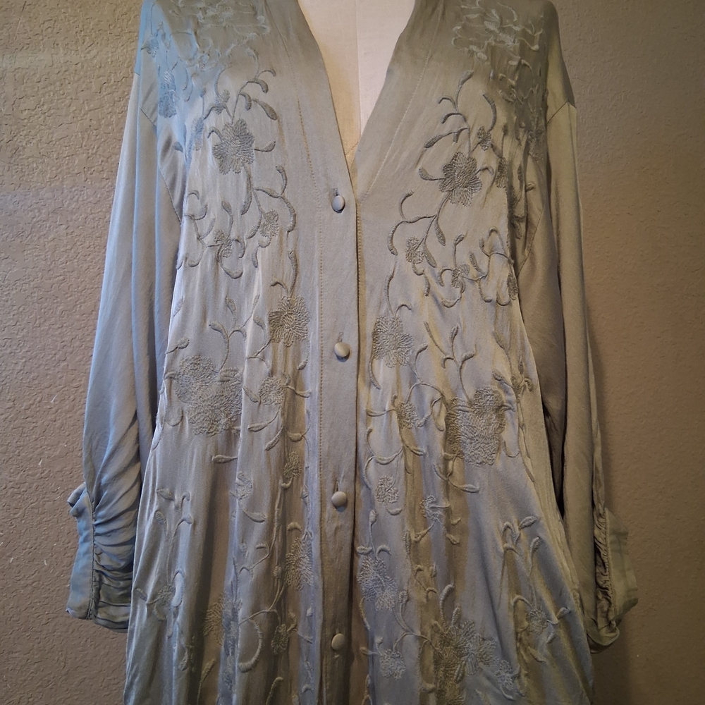 Zara Sage Green Embroidered Duster